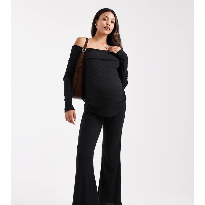 ASOS Maternity ASOS DESIGN Maternity co-ord ribbed flare trousers in 115567536