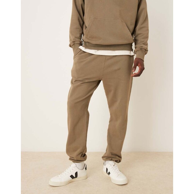 ASOS DESIGN co-ord garment dye heavy wash tapered fit jogger in