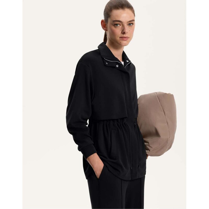 OYSHO Long jacket with soft-touch modal and pockets in black 108488569
