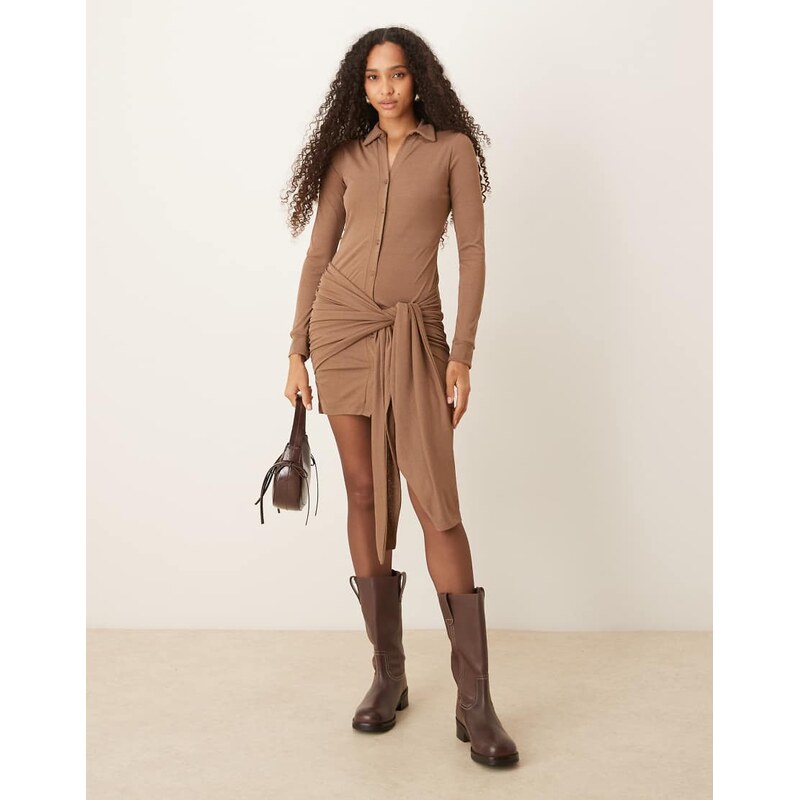ASOS DESIGN textured mesh mini shirt dress with wrap tie waist