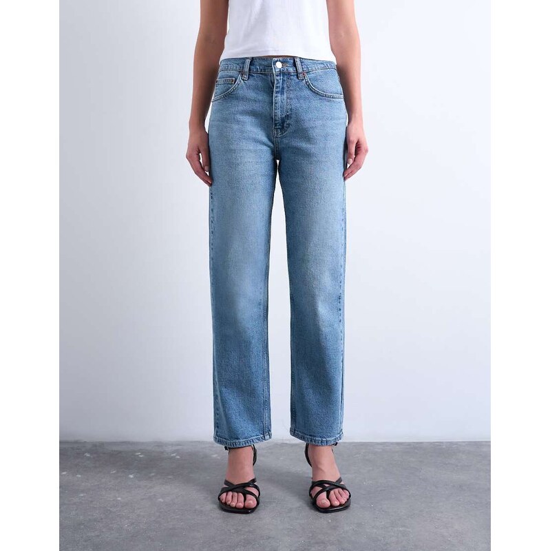 Topshop Orson mid rise comfort straight jean in bleach-Blue