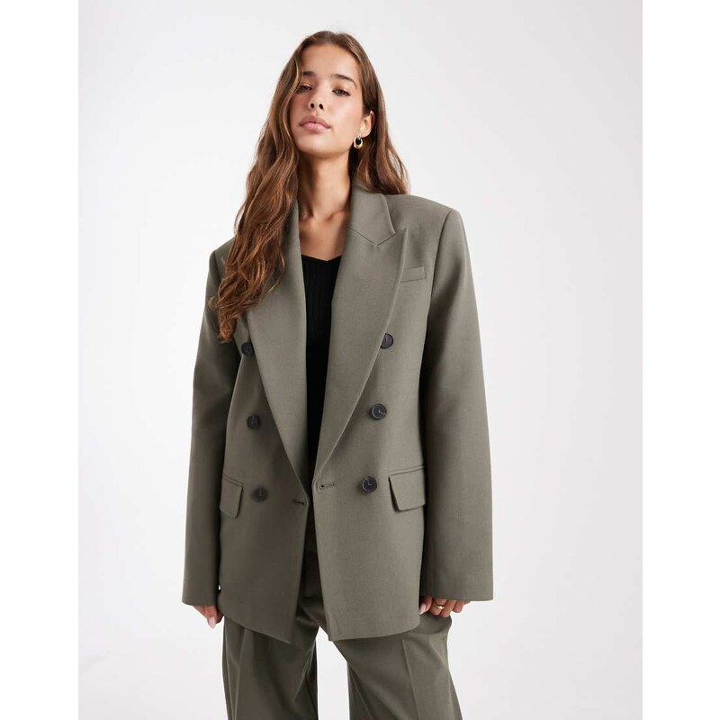 ASOS DESIGN tailored double breasted power blazer co-ord in olive 108488451
