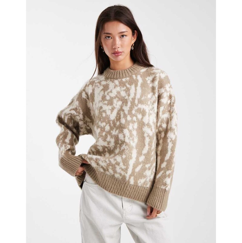 ASOS DESIGN oversized knit jumper in print-Brown 108488539