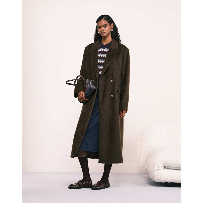 ASOS DESIGN oversized brushed dad coat in dark khaki-Brown