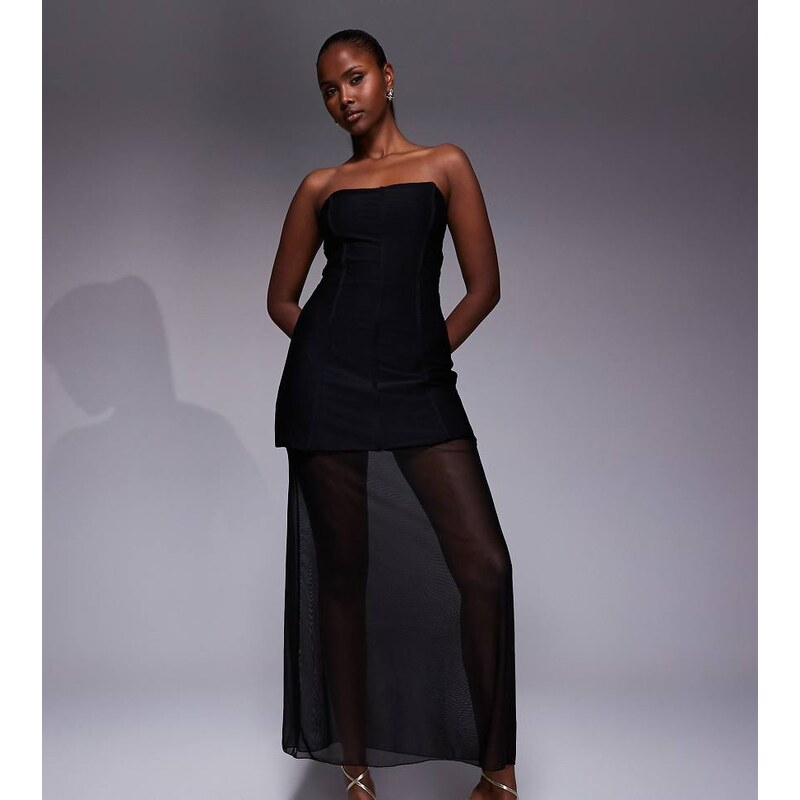 Kaiia exclusive structured bandeau contrast skirt sheer hem maxi dress 108488453