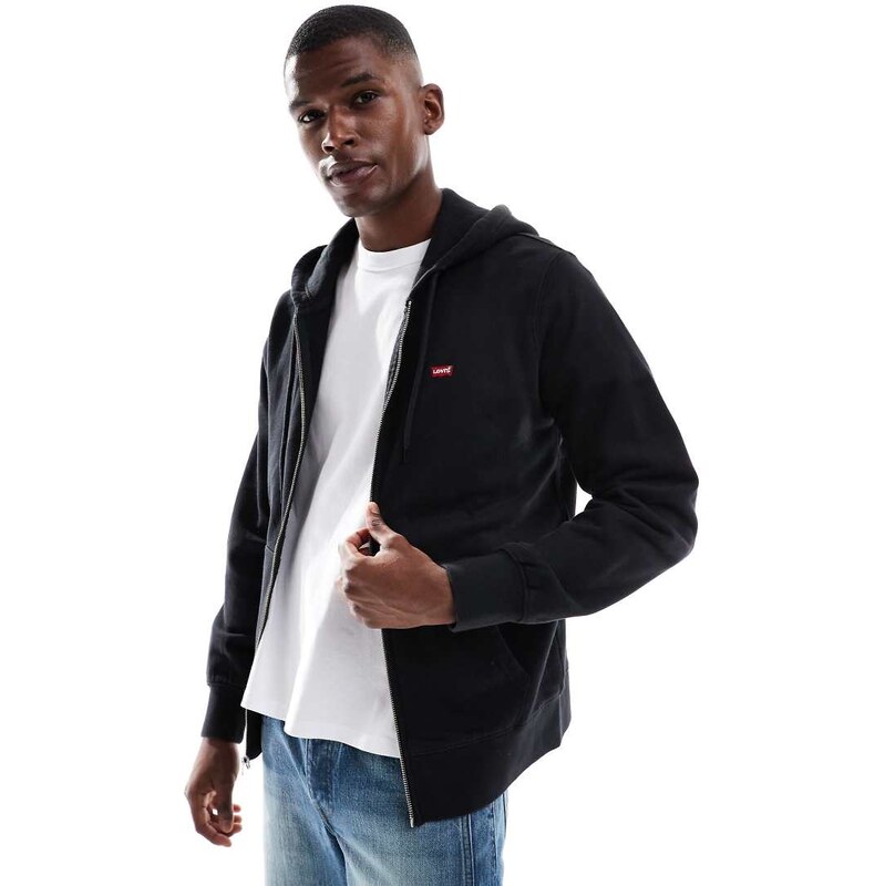Levis original batwing logo zip through hoodie in black-Grey