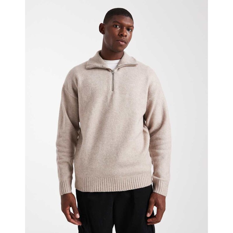 Jack & Jones fluffy quarter zip jumper in grey