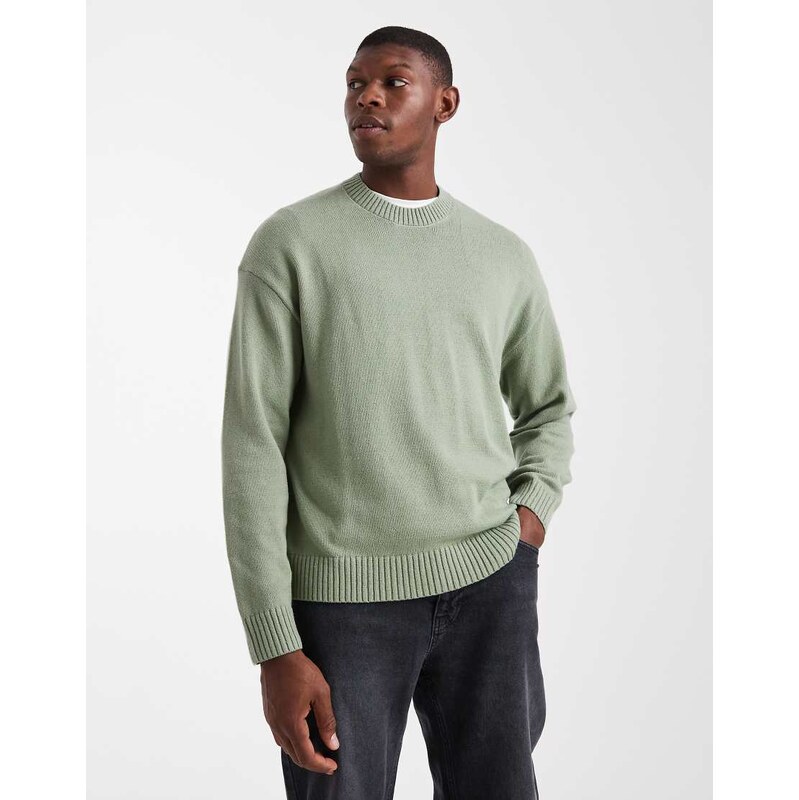 Hollister boxy knitted jumper in sage green