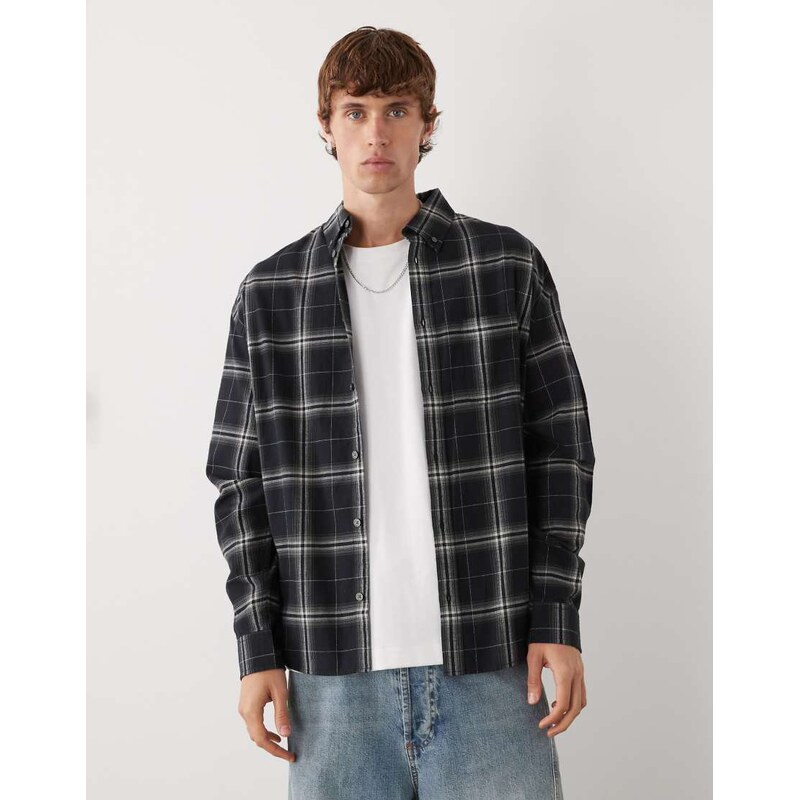 Weekday long sleeve flannel shirt in black check