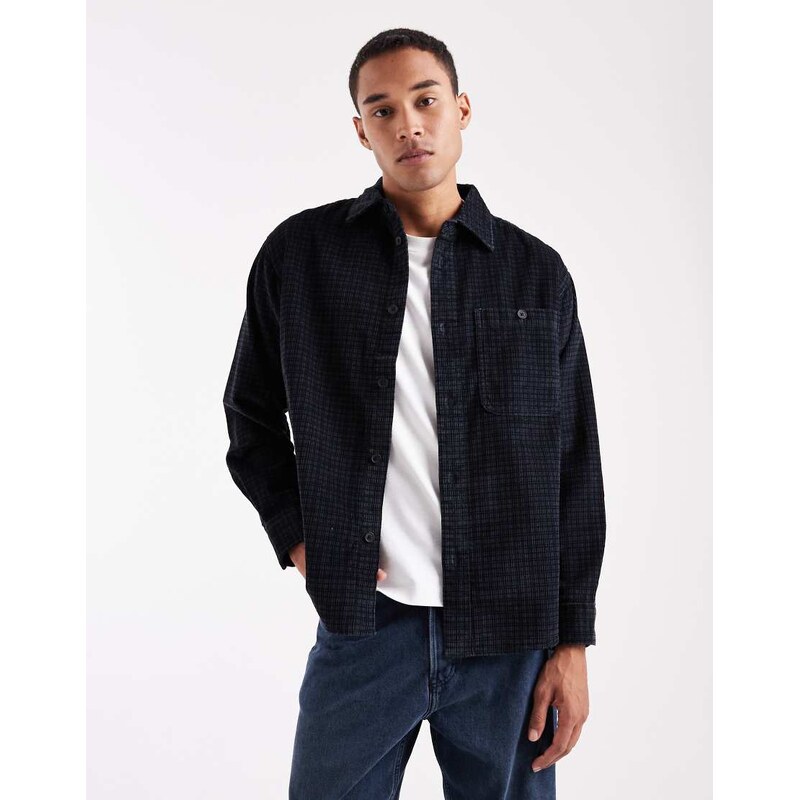 ONLY & SONS cord overshirt in black check