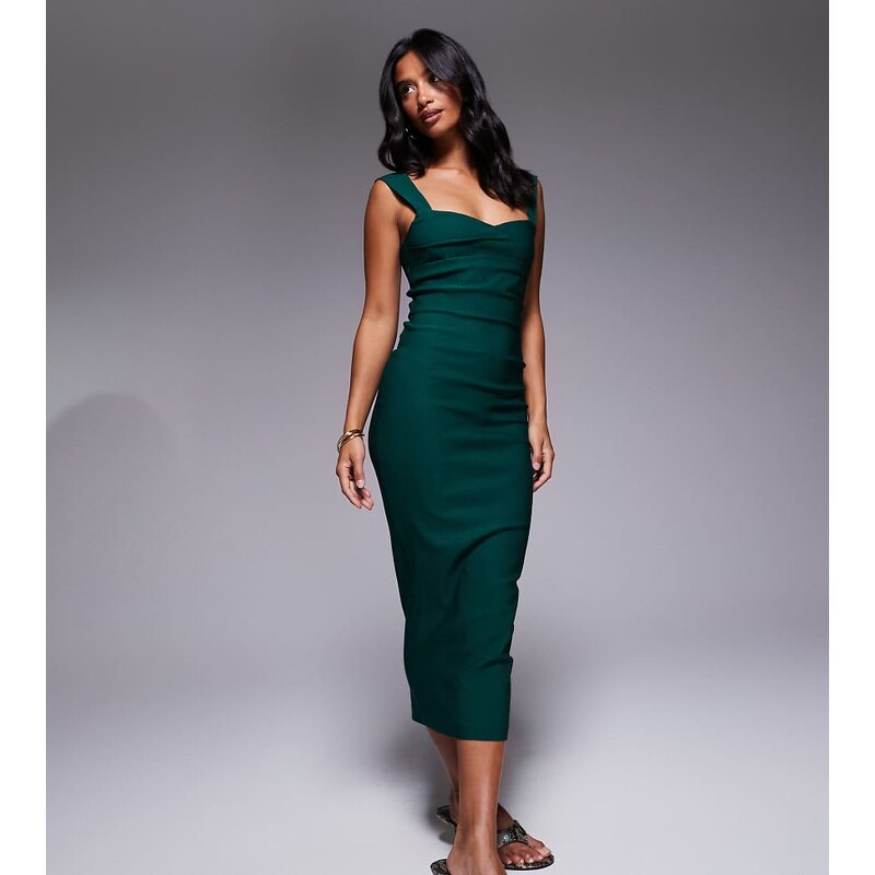 Vesper Petite bengaline sweetheart neckline ruched front midaxi dress 114995239