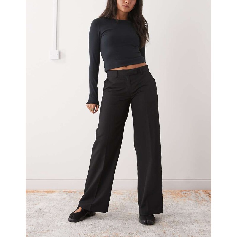 Monki mid waist wide leg tailored trousers in black