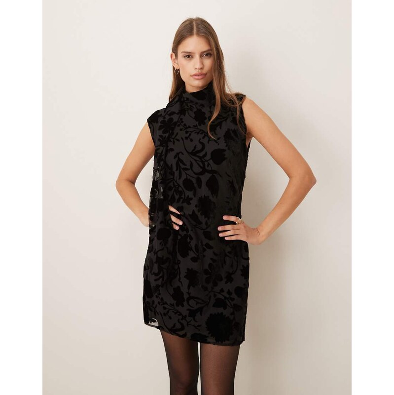 Mango high neck sleeveless mini dress with jacquard floral