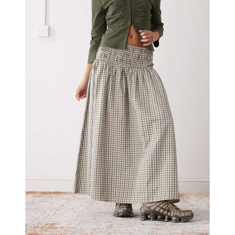 COLLUSION channel waistband maxi skirt in neutral check-Multi 108491742