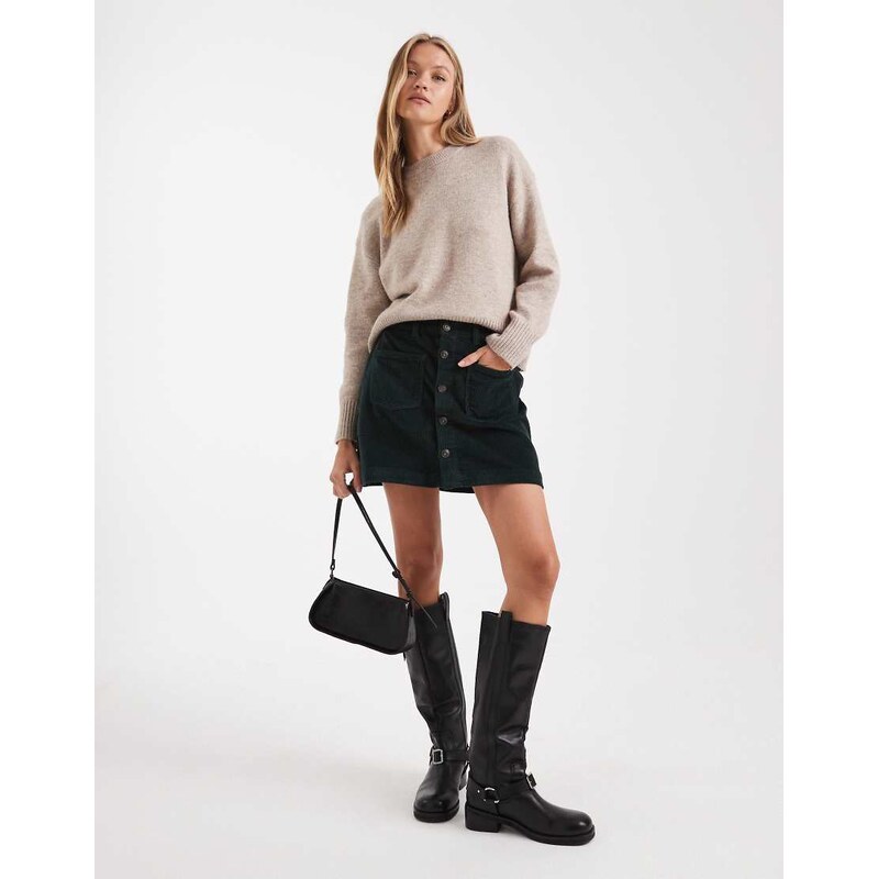ONLY cord button through mini skirt in dark green