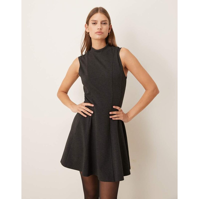 Mango tailored sleeveless pleated mini dress in charcoal-Grey