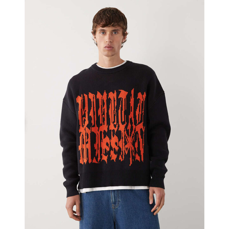 Weekday oversized jumper with red graphic jaqcuard in black