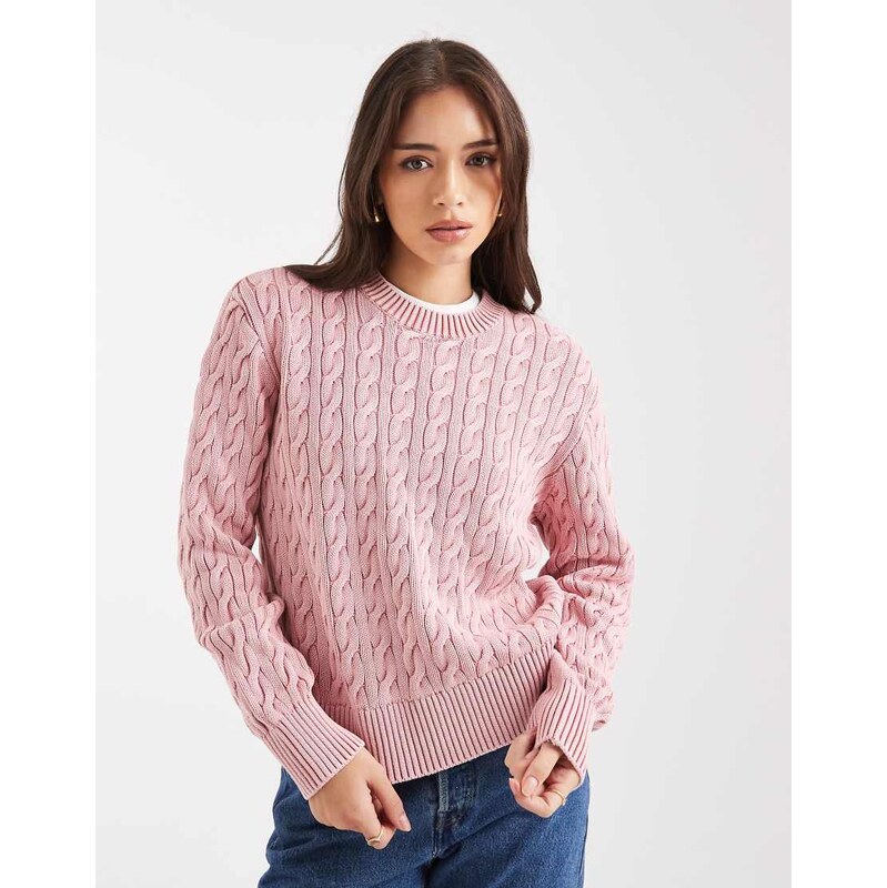 Levis boyfriend cable knitted jumper in pink 108494413