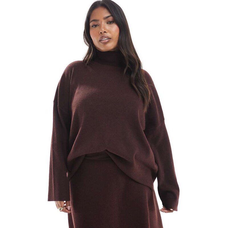ONLY Curve roll neck knitted jumper co-ord in burgundy-Red 108494446