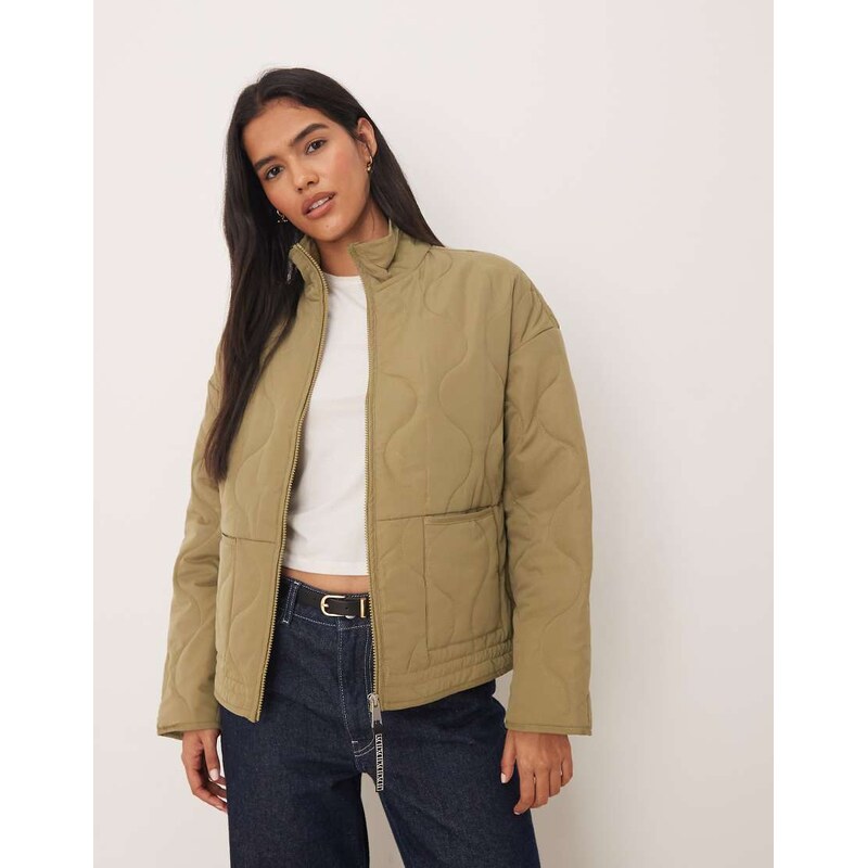 JDY onion quilted zip through jacket in sage green 108494471