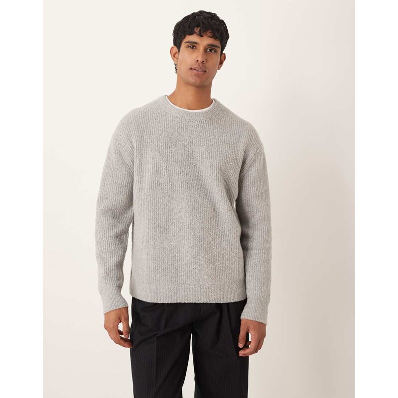 ARKET wide rib knitted jumper in grey melange