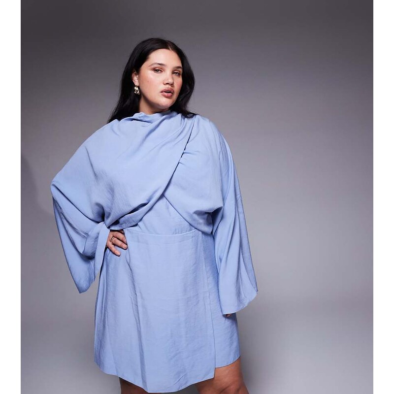 ASOS Curve ASOS DESIGN Curve batwing wrap high neck playsuit in dusky 108494512