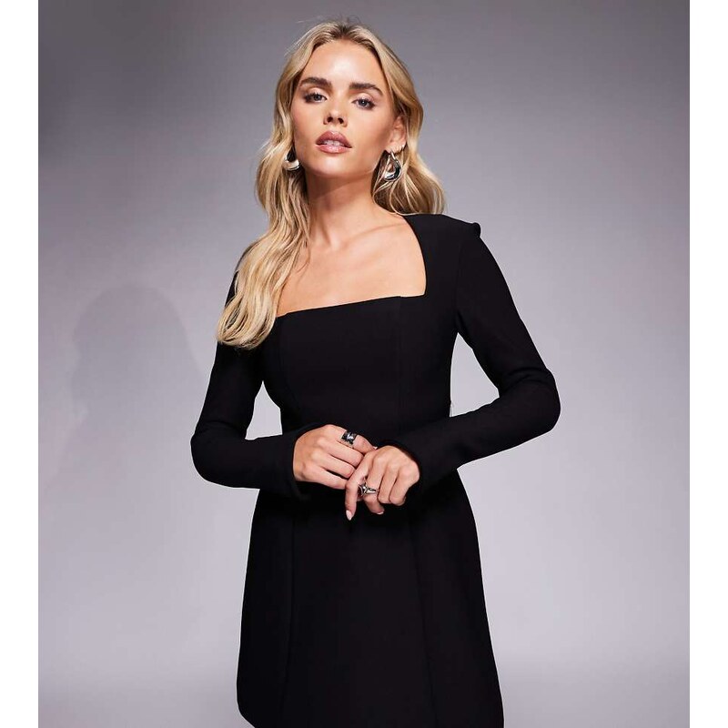 Forever New Petite long sleeve structured mini dress in black