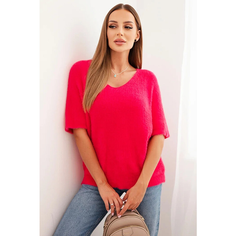 K-Fashion Dámský svetr z měkkého chlupatého materiálu s V