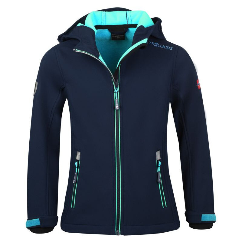 TrollKids Dívčí softshellová bunda Trollfjord Jacket navy/mint