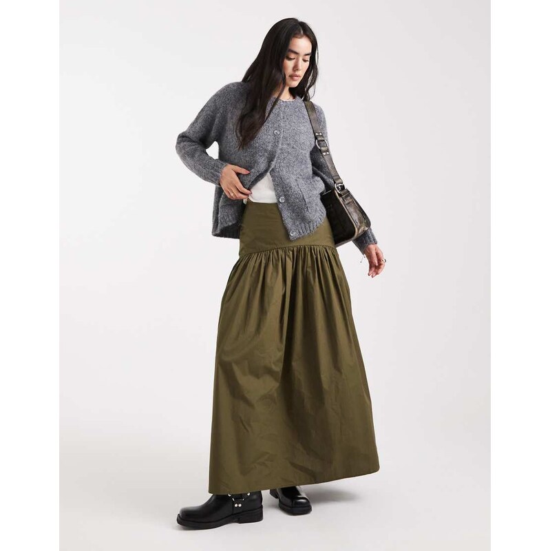 ASOS DESIGN drop waist maxi skirt in khaki-Multi