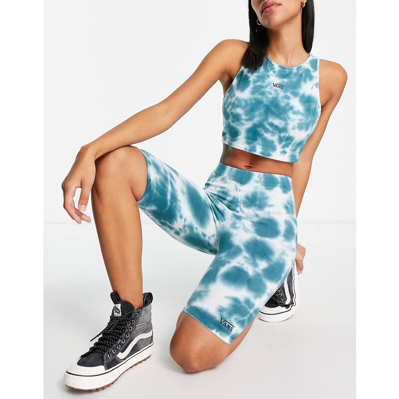 Vans Flying V tie dye legging shorts in blue and white 108494364