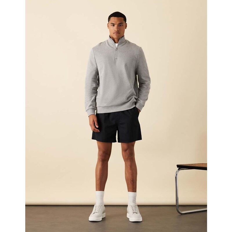 ASOS DESIGN essentials sweatshirt with quarter zip in grey marl