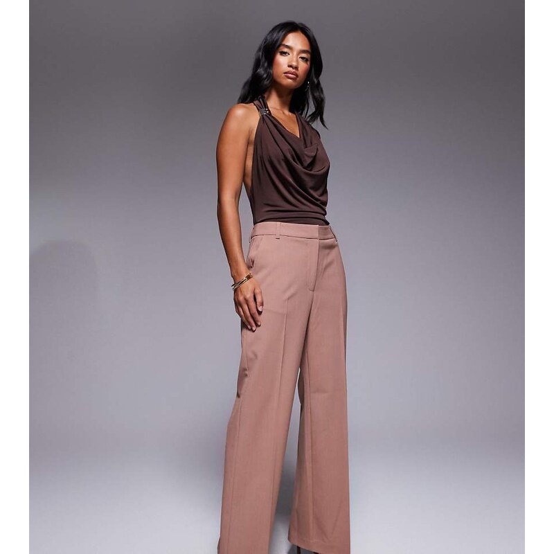 ASOS DESIGN Petite tailored slim straight trousers in mocha