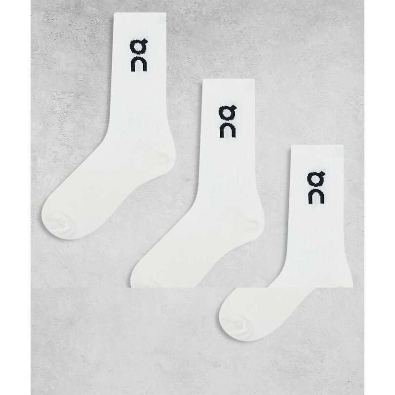 ON 3 pack logo high socks in white