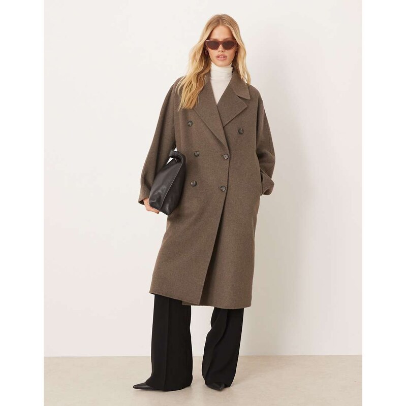 Mango wool mix double breasted midi coat in light brown 108494536