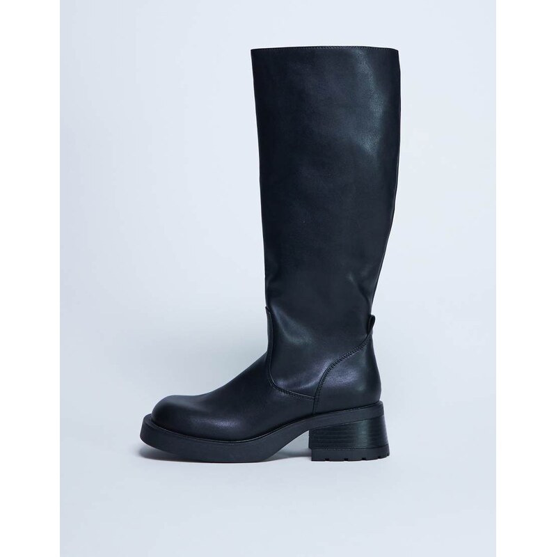 Topshop Rachel knee high chunky heeled boot in black 108735830