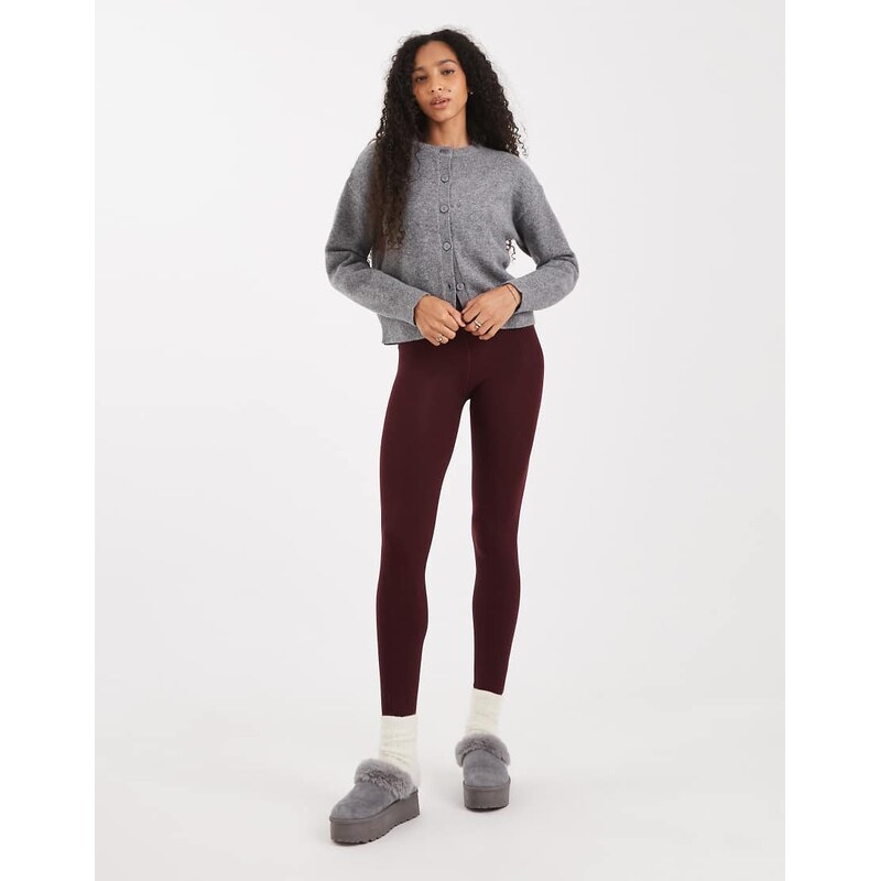 New Look fleeced lined leggings in burgundy-Red 108782339