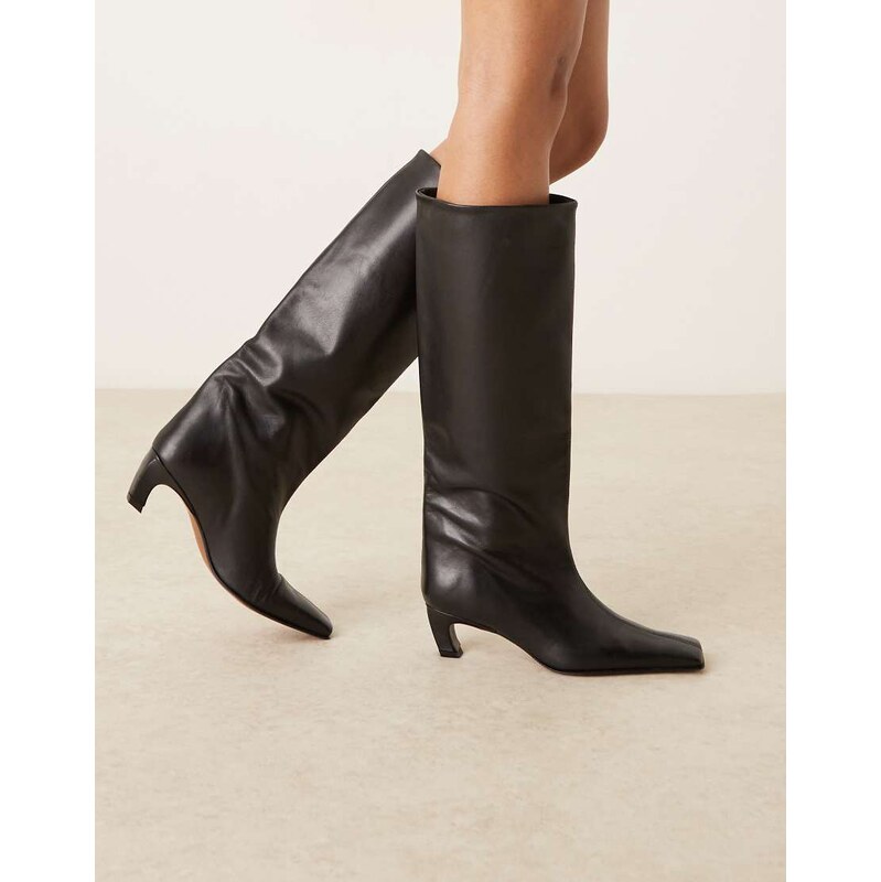 ASOS DESIGN Candace premium pull on chisel toe knee boots in black 111029925