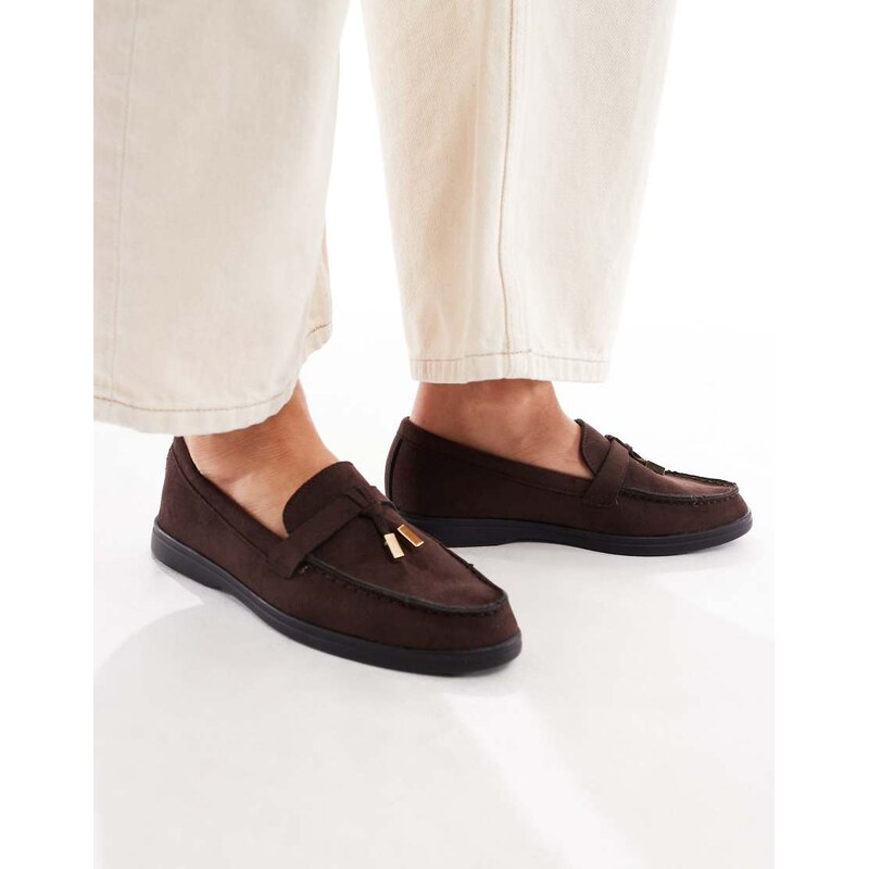 SEQWL Panther tassel trim loafer in faux suede chocolate-Brown