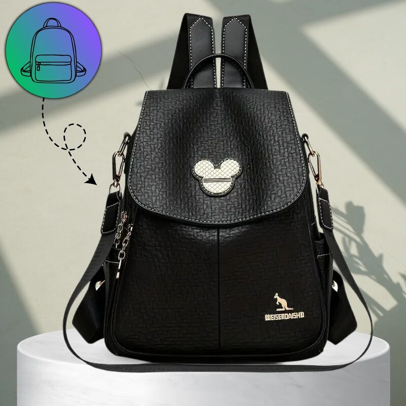 Camerazar Elegantní černý dámský kožený městský batoh 2v1 s popruhem 99445704