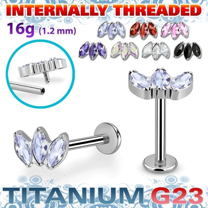 Achadirect Titanový labret se třemi různébarevnými krystaly – ocelová 108496404