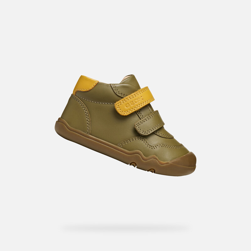 Khaki chlapecké barefoot tenisky pro první kroky Geox Steppieup