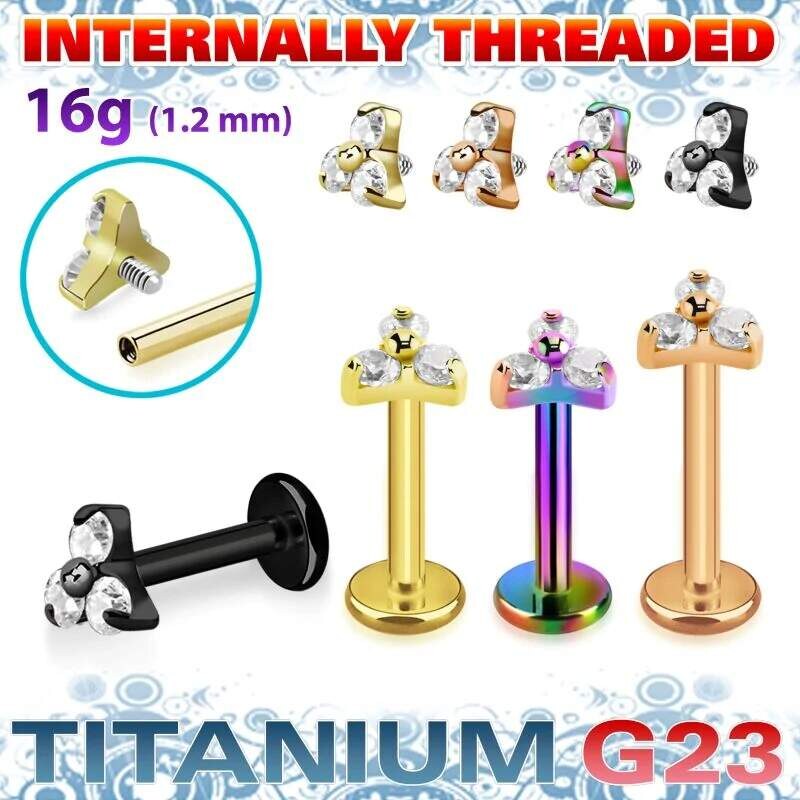 Achadirect Titanový labret G23 různých barev s třemi krystaly 108496899