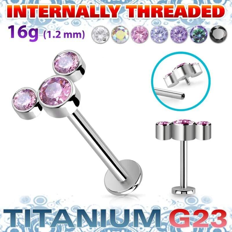 Achadirect Titanový piercing G23 se třemi kulatými krystaly ULBIN9 108497661