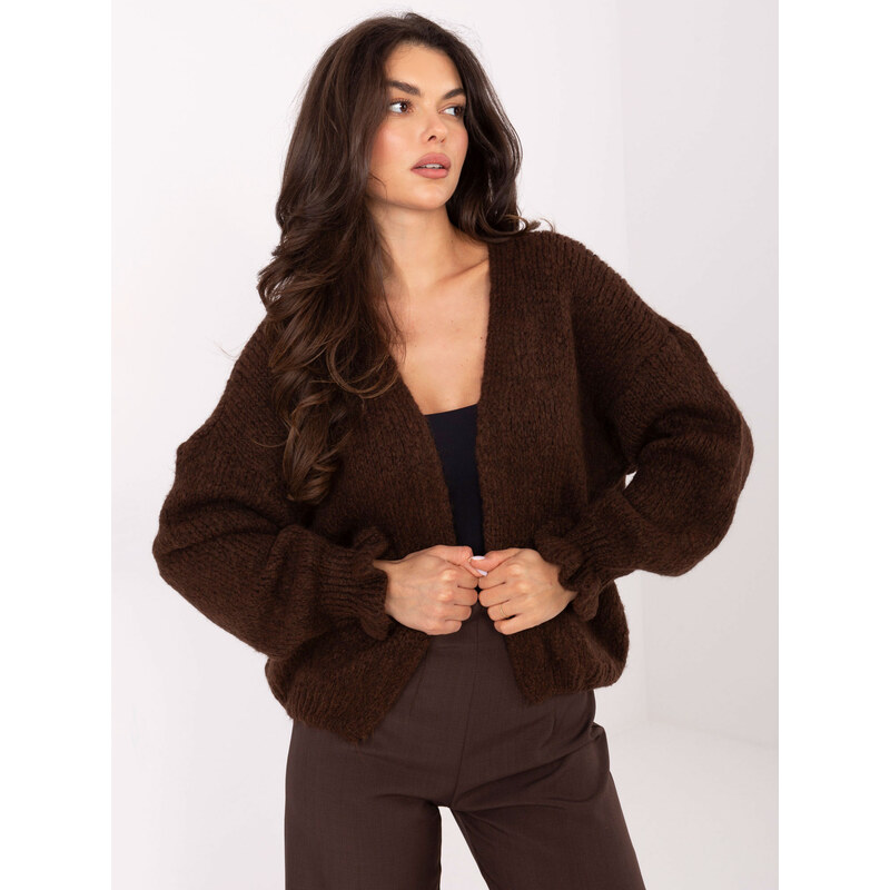 RUE PARIS Tmavě hnědý dámský kardigan s viskózou -dark brown