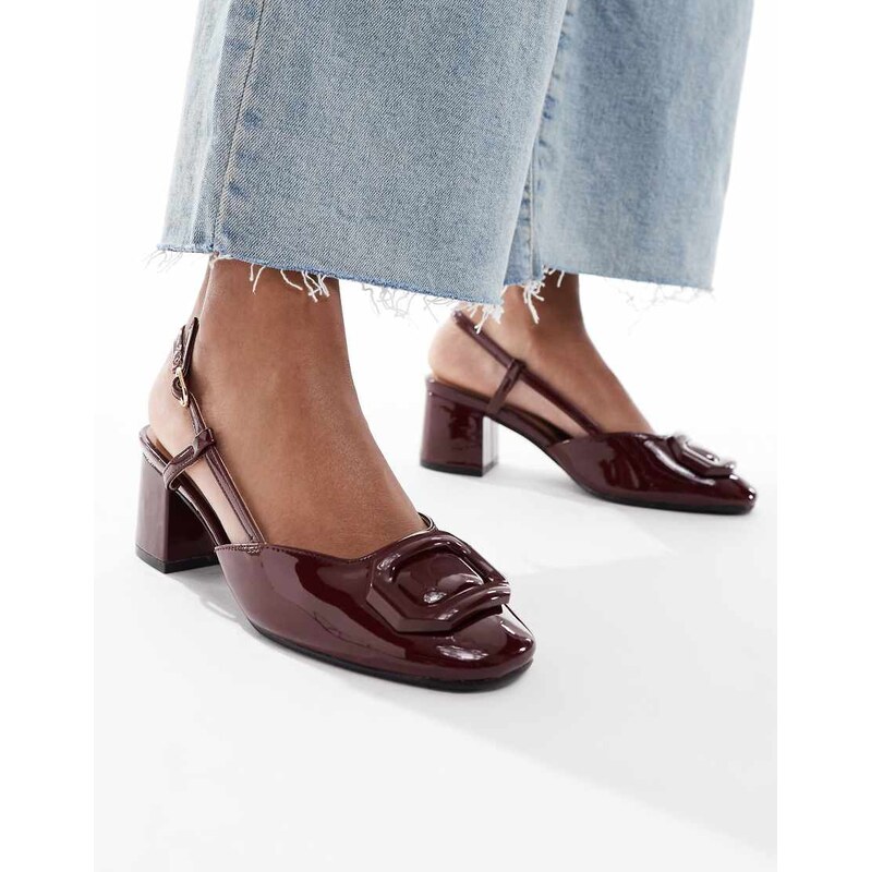 New Look buckle detail slingback in burgundy-Red 108782306