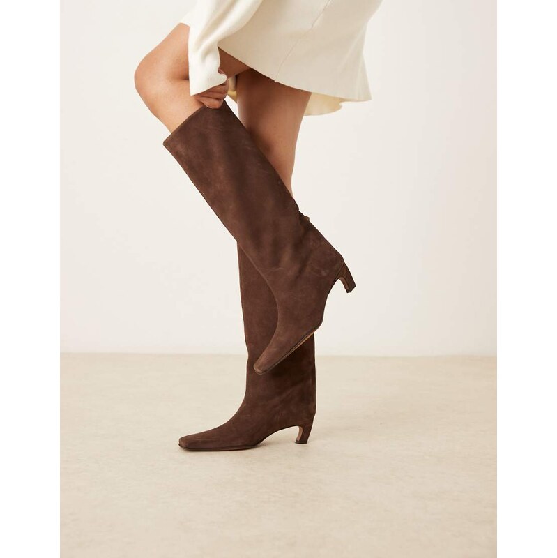 ASOS DESIGN Candace premium pull on chisel toe knee boots in chocolate 109823570