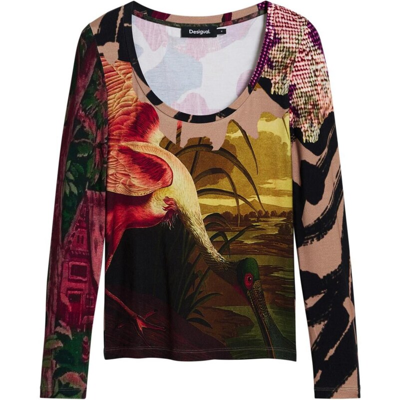Desigual Tričko cappuccino / olivová / červená / černá