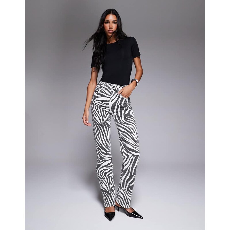 Good American good icon straight jeans in zebra print-White 106647581