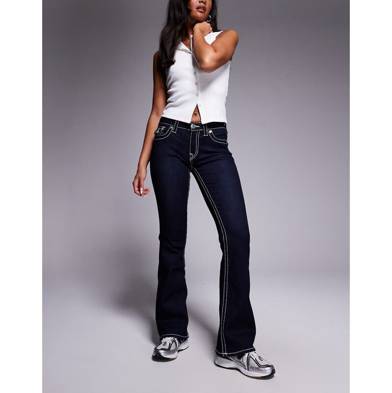 True Religion Becca double stitch mid rise flare jeans with flap 108499677